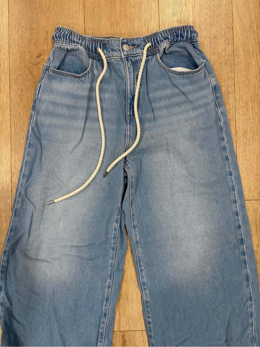 LOFT The Palazzo Wide Leg Jeans Light Wash Drawstring Size 28 / 6 - Picture 3 of 7